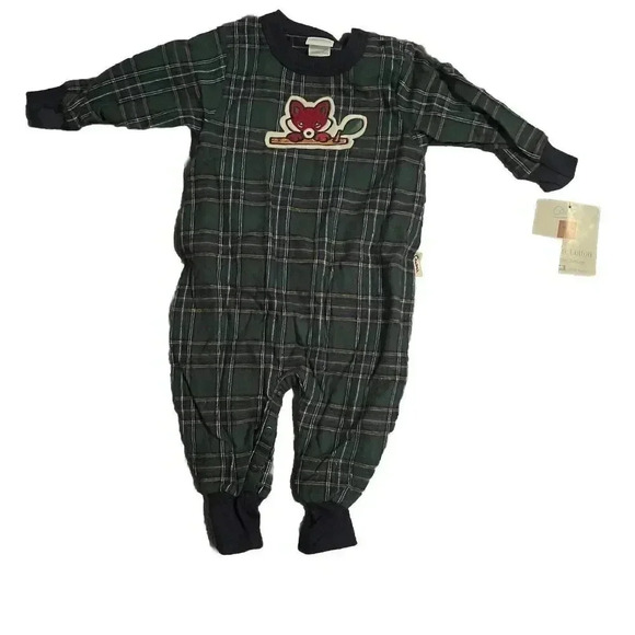 Carters Vintage Blue Green Plaid Fox Romper Baby Boy 9-12 Months